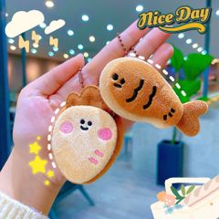 ** Móc khóa bông ba tầng mặt gấu biểu cảm màu nâu