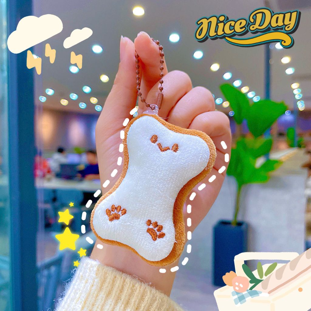 ** Móc khóa bông ba tầng mặt gấu biểu cảm màu nâu