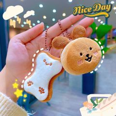 ** Móc khóa bông ba tầng mặt gấu biểu cảm màu nâu