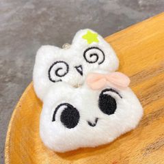 ** Móc khóa bông đầu mèo trắng đính nơ hồng/ ngôi sao xanh