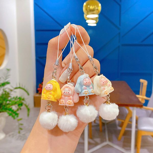 ** Dây đeo điện thoại thỏ tai dài kèm charm bông