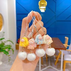 ** Dây đeo điện thoại thỏ tai dài kèm charm bông