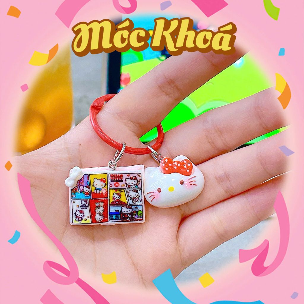 ** Móc khóa mặt kitty kèm sổ/điện thoại/can nước đỏ