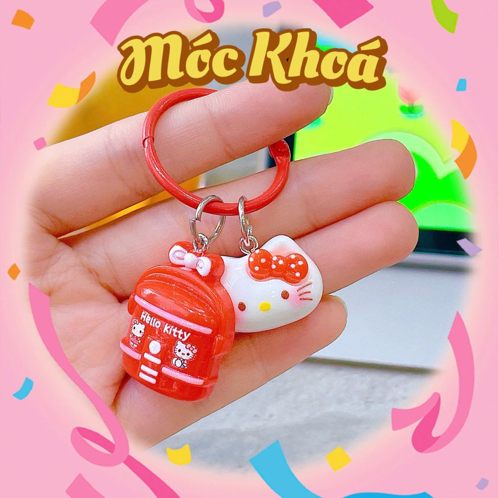 ** Móc khóa mặt kitty kèm sổ/điện thoại/can nước đỏ