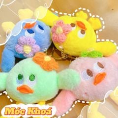 ** Móc khóa vịt chân dài cài hoa len hồng/vàng/XD/XL