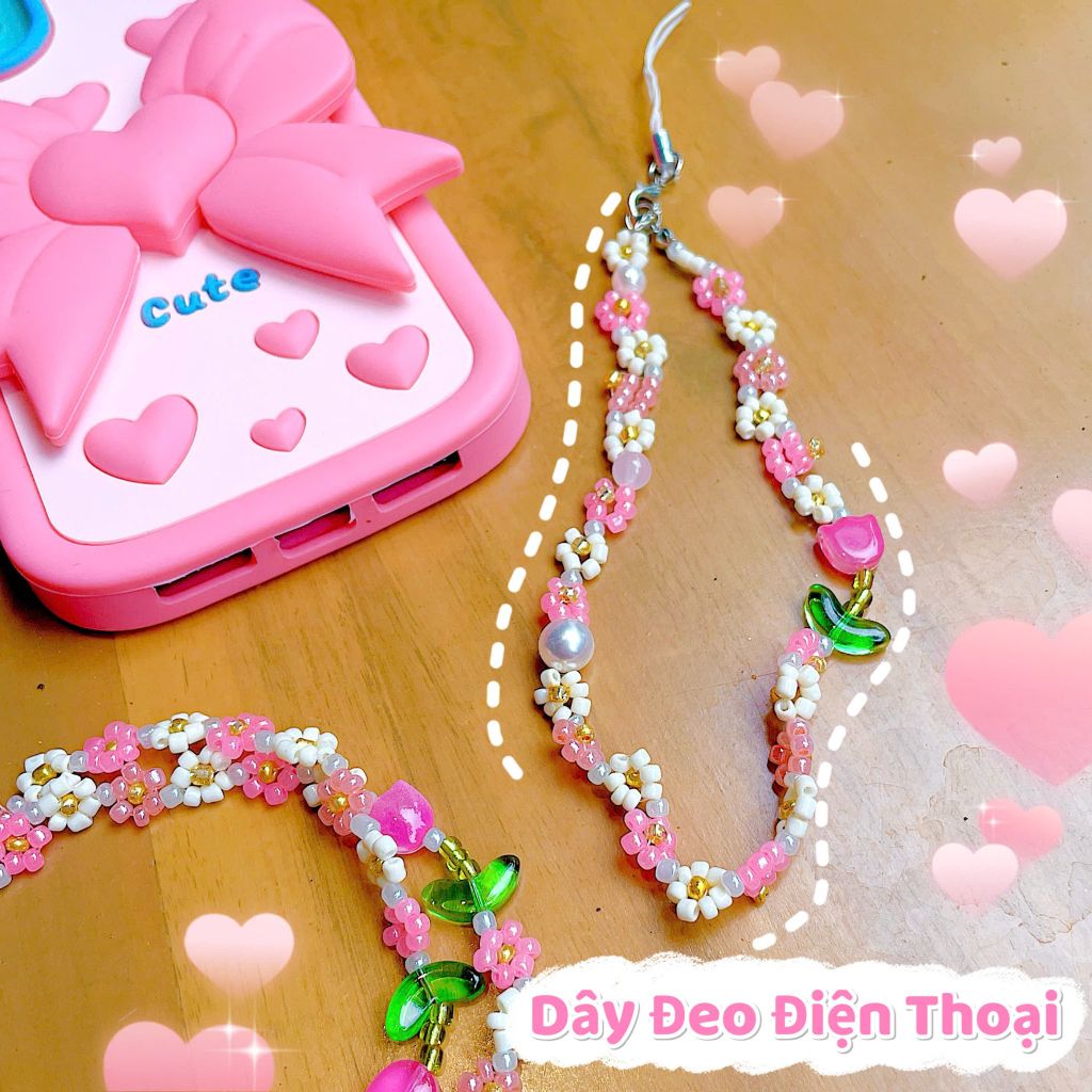 ** Dây đeo điện thoại hoa nhí và hoa tulip