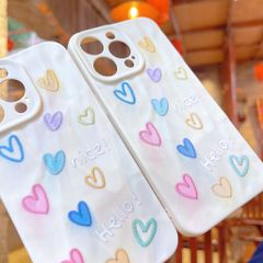 Ốp IP 12 Pro dẻo vân giấy nhàu nhiều tim Hello nice