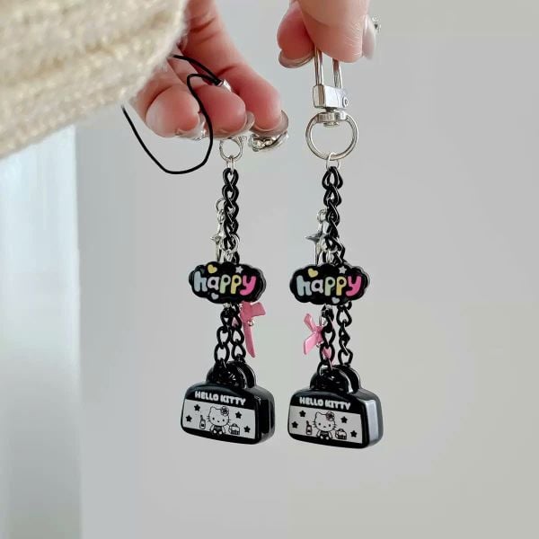 ** Móc khóa/dây đeo túi xách đen Happy
