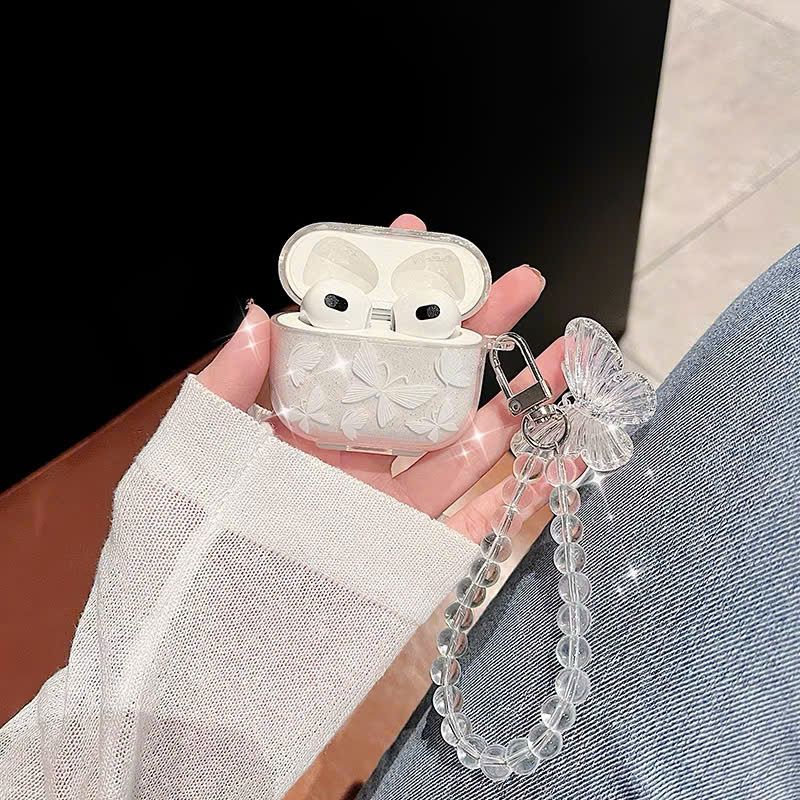 ** Case Airpods 3 dẻo bướm trắng chuỗi hạt