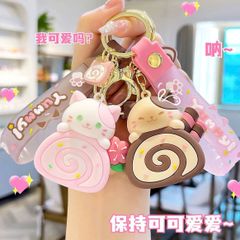 ** Móc khóa Mèo ôm bông lan cuộn Yummy hồng/nâu