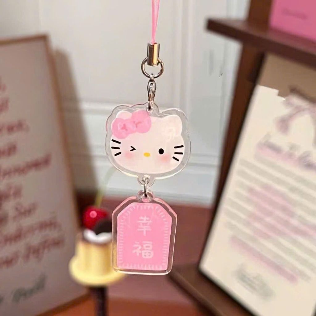 ** Dây đeo điện thoại mica 2 tầng đầu Kitty xanh/hồng kèm lời chúc