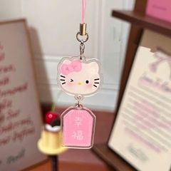 ** Dây đeo điện thoại mica 2 tầng đầu Kitty xanh/hồng kèm lời chúc