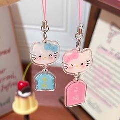 ** Dây đeo điện thoại mica 2 tầng đầu Kitty xanh/hồng kèm lời chúc