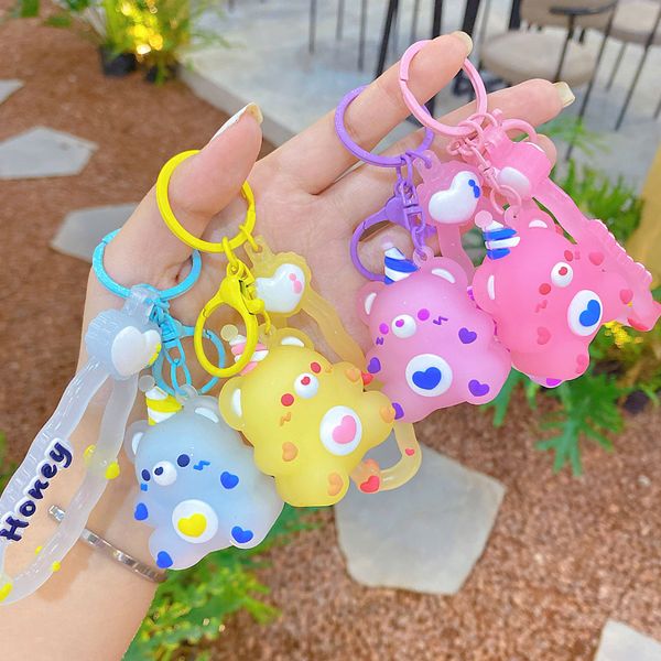 ** Móc khóa gấu thạch pudding Honey xanh/vàng/hồng/tím