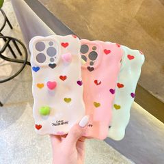 Ốp IP 14 Pro Max vân gồ ghề trái tim Color Summer kèm sticker tim