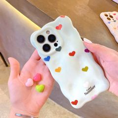 Ốp IP 14 Pro Max vân gồ ghề trái tim Color Summer kèm sticker tim