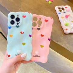 Ốp IP 16 Pro Max vân gồ ghề trái tim Color Summer kèm sticker tim