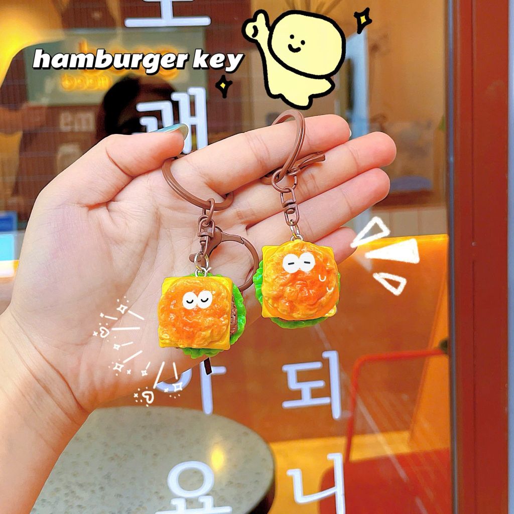 ** Móc khóa burger phô mai dây nâu