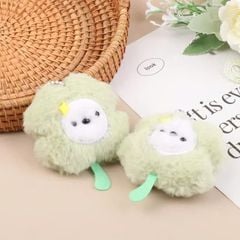 ** Móc khóa bông cỏ bốn lá xanh mặt trắng