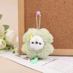 ** Móc khóa bông cỏ bốn lá xanh mặt trắng