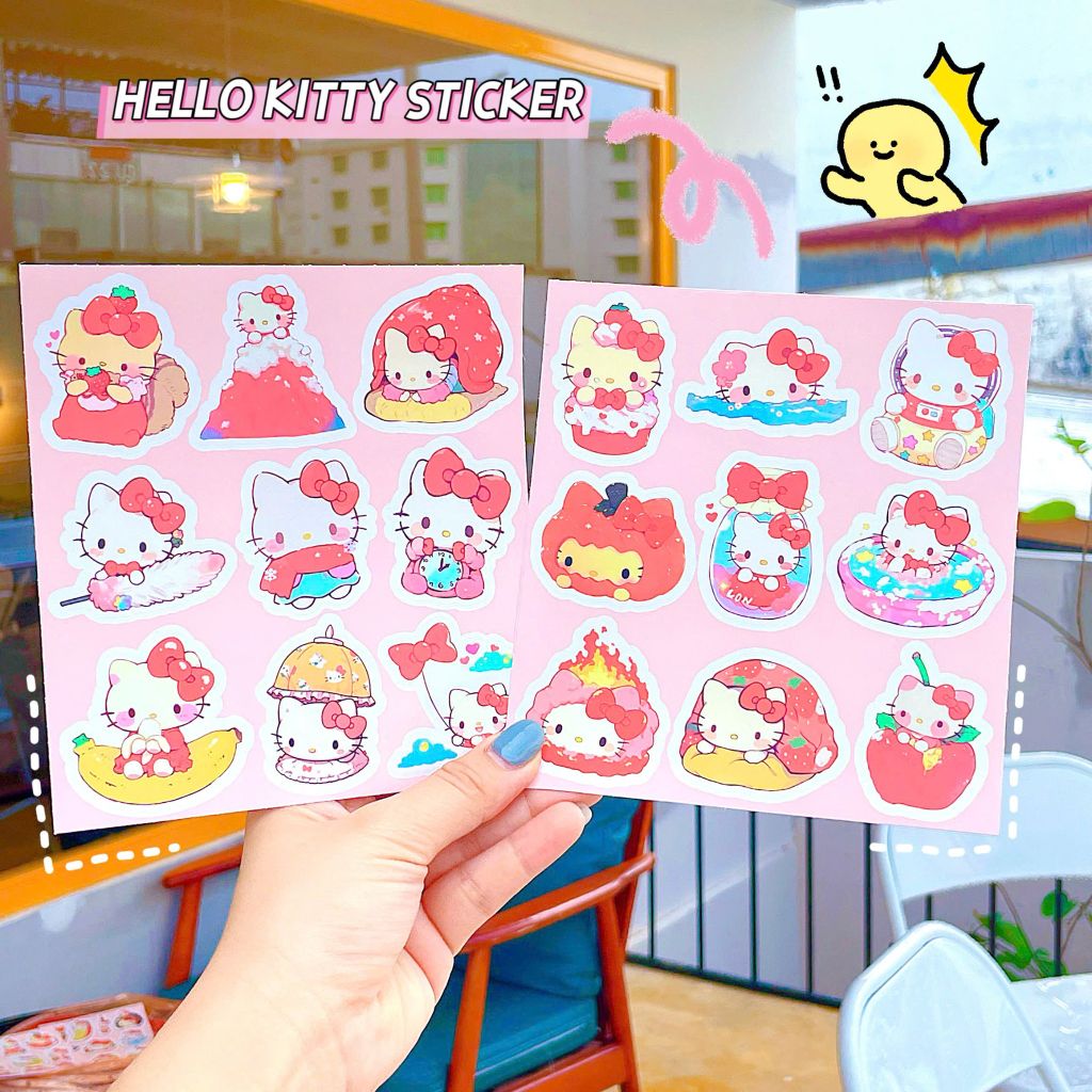 ** Set 60 sticker Kitty mùa đông màu đỏ
