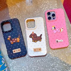 ** Ốp IP 12 Pro Max vân sần chấm bi đính cún thêu