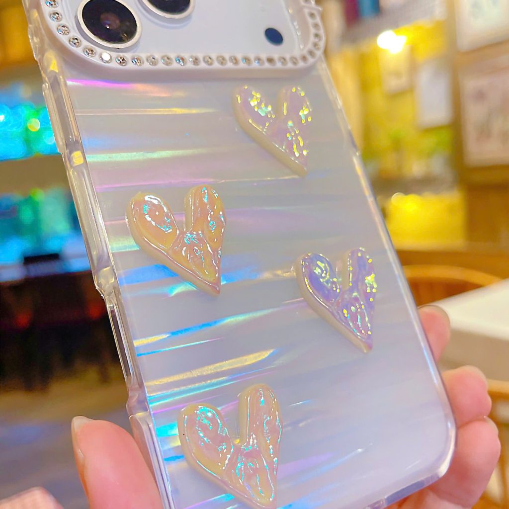 ** Ốp IP 17 Pro Max lưng thạch anh charm nổi viền Kitty đính đá