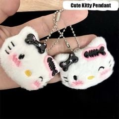 ** Móc khóa bông mặt Kitty đính kẹp xương cá