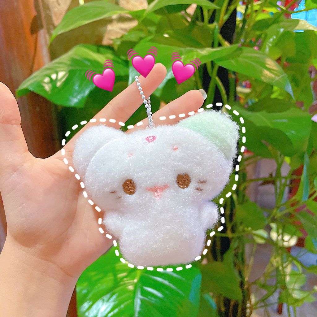 ** Móc khóa bông mèo yêu baby tai hồng/xanh