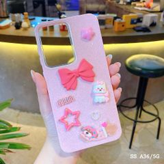 Ốp SS A36/A56 lưng nhũ kim tuyến sticker nổi cún nơ hồng