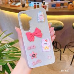 Ốp SS A17 lưng nhũ kim tuyến sticker nổi cún nơ hồng