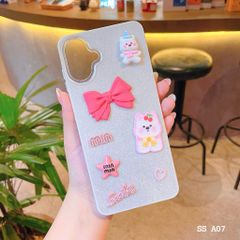 Ốp SS A07 lưng nhũ kim tuyến sticker nổi cún nơ hồng