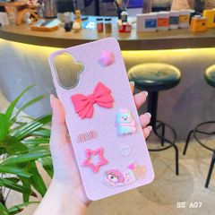 Ốp SS A07 lưng nhũ kim tuyến sticker nổi cún nơ hồng