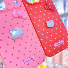 ** Ốp IP 17 Pro Max vân sần chấm bi sticker nổi Kitty và nơ