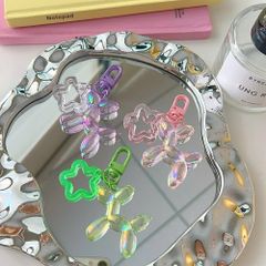 ** Móc khóa cún bóng bay phủ sà cừ tag trái tim tím/xanh/trắng