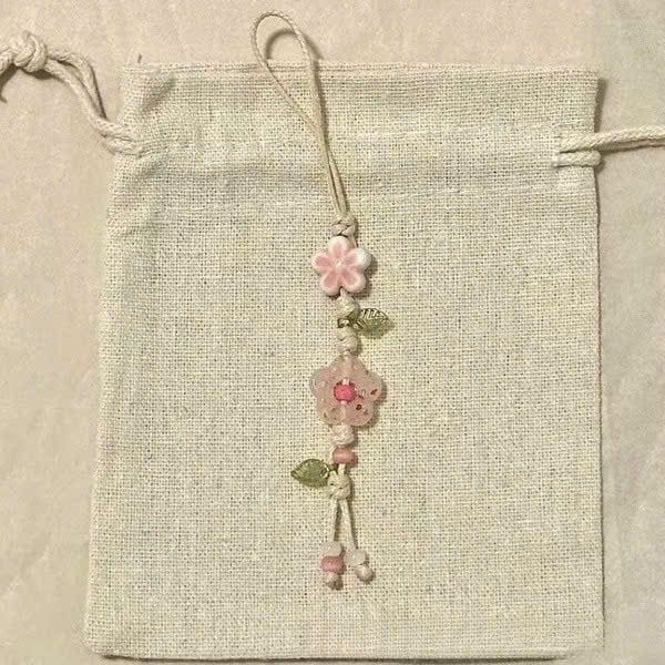 ** Dây đeo điện thoại hoa/ngôi sao hồng lá xanh