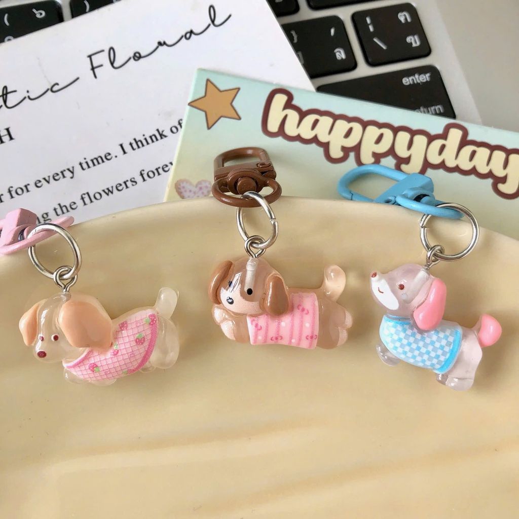 ** Móc khóa mini thạch cún lạp xưởng mặc áo