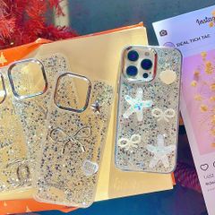 ỐP IP 15 Pro Max nhũ kim tuyến trắng sticker nổi