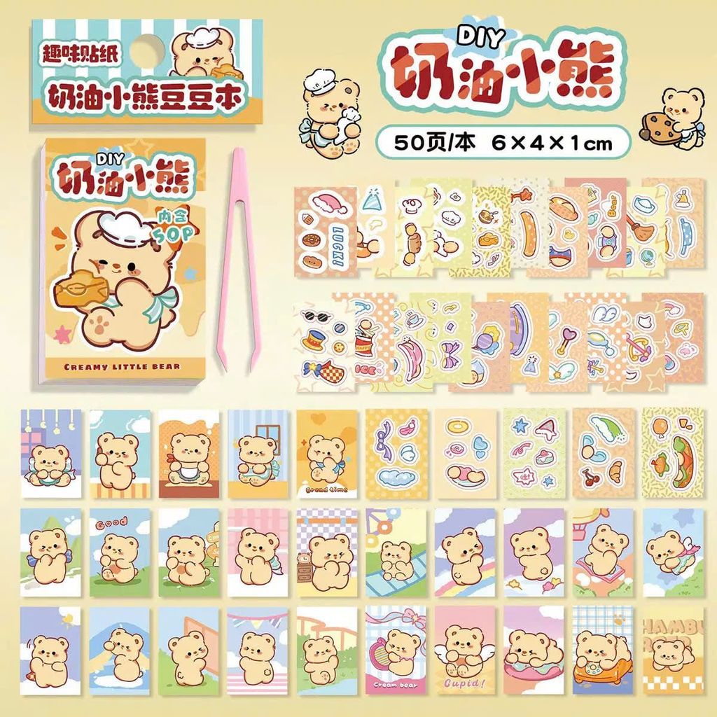 ** Quyển sổ 50 tờ sticker mini hình động vật kèm nhíp