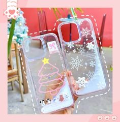 Ốp IP 16 Pro Max nhũ nước cát trắng cây thông noel hồng