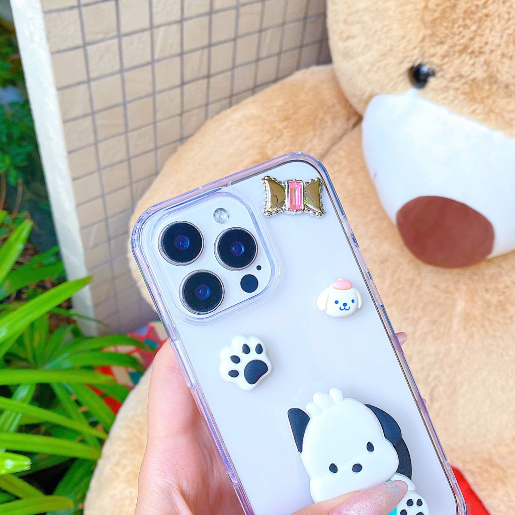 Ốp IP 14 Pro Max lưng trong kèm Popsocket cún Sanrio