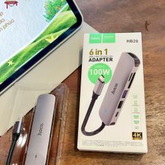 Hub Type C sang Hdmi + 2U + SD/TF + PD Hoco HB28