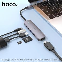 Hub Type C sang Hdmi + 2U + SD/TF + PD Hoco HB28