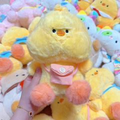 ** Gấu bông gà vàng đeo túi xanh/hồng