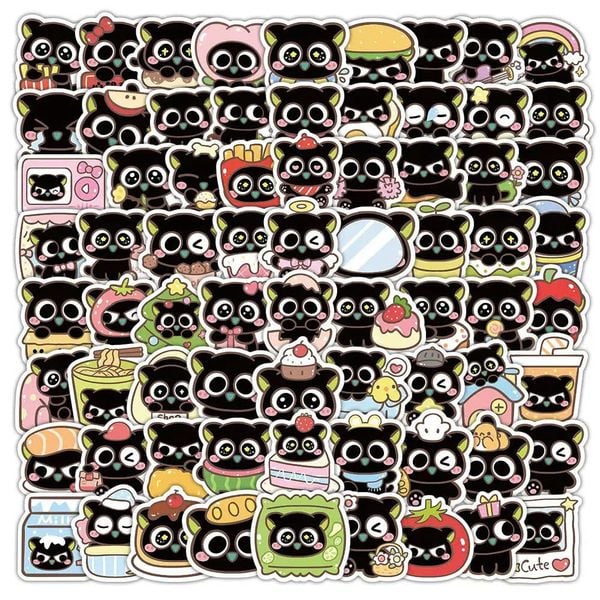 ** Set 6 tấm sticker mèo đen mắt to