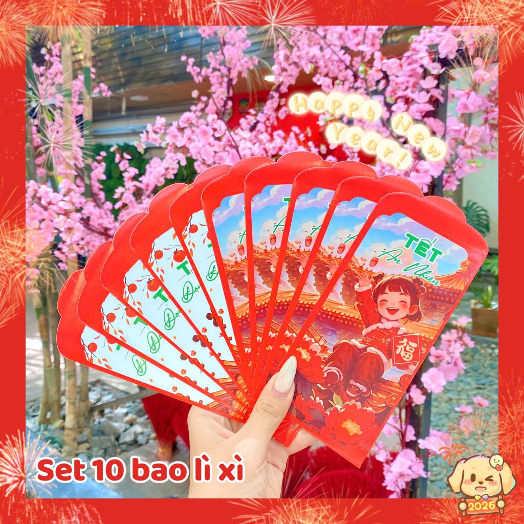 ** Set 10 bao lì xì mẫu mới hình bé gái
