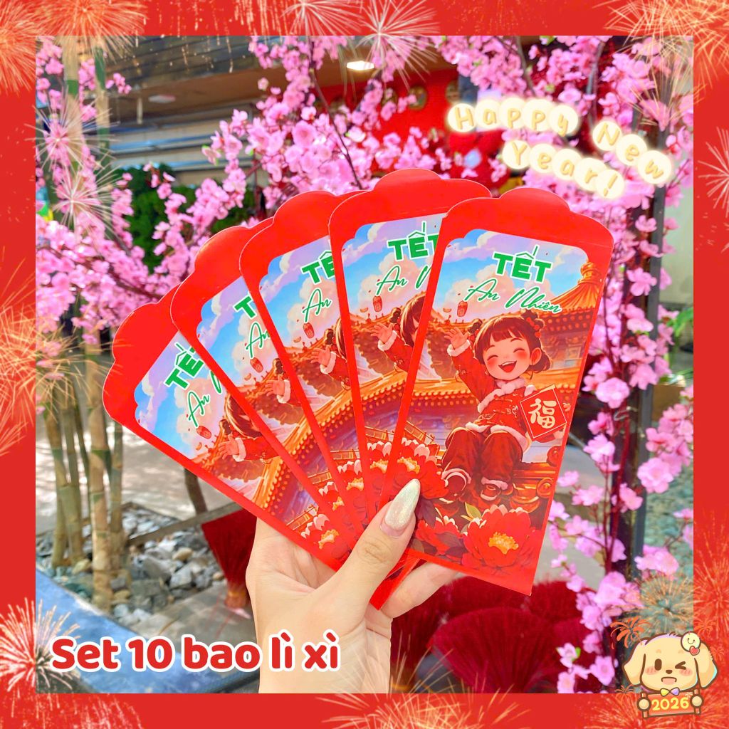 ** Set 10 bao lì xì mẫu mới hình bé gái