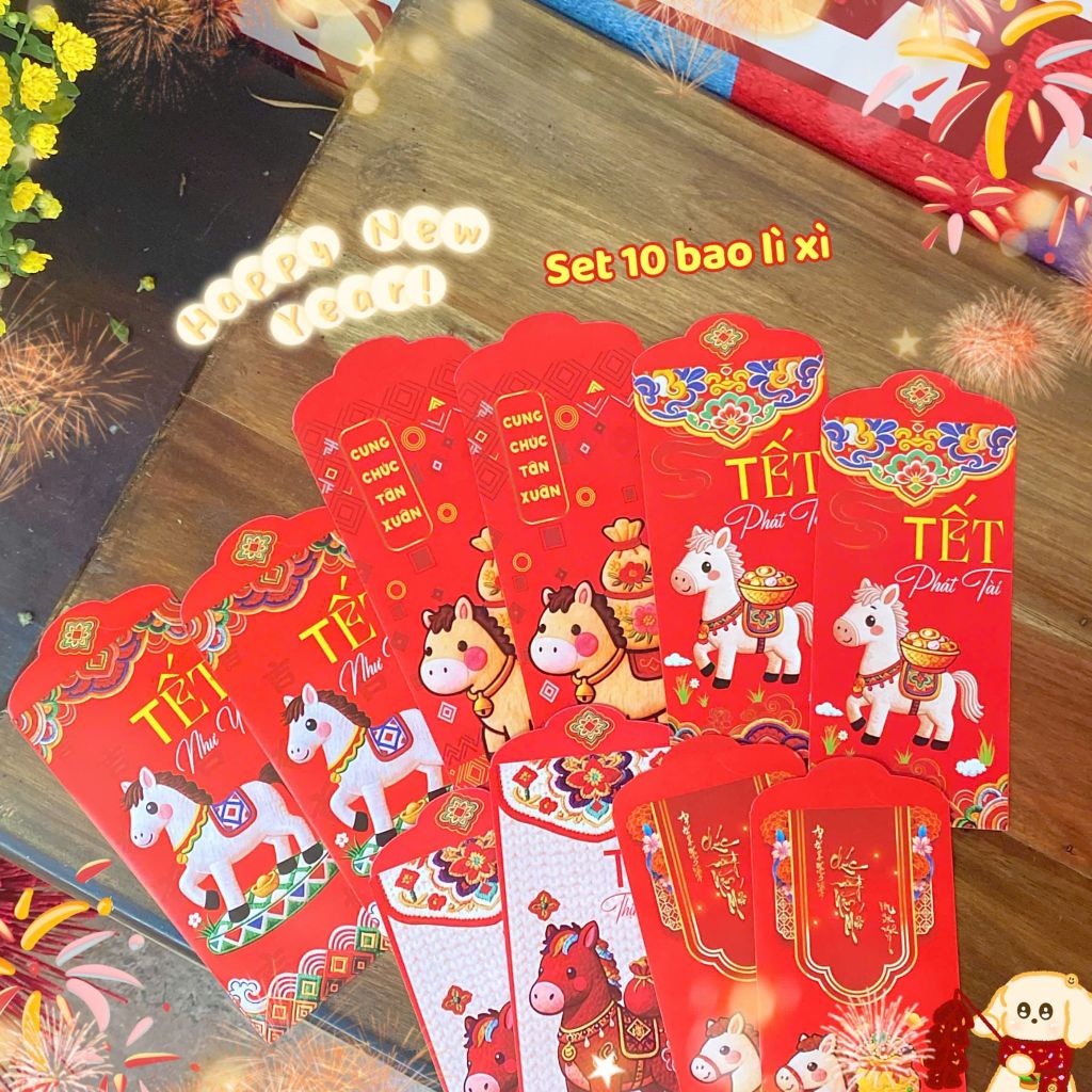 ** Set 10 bao lì xì hình Ngựa
