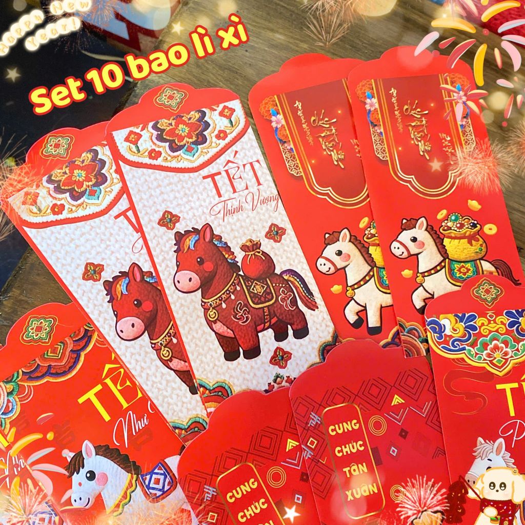 ** Set 10 bao lì xì hình Ngựa