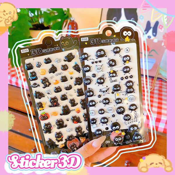 ** Sticker 3D mèo đen